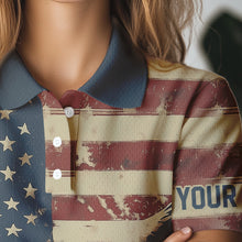 Load image into Gallery viewer, Personalized Vintage Eagle American flag Golf Polo Shirts For Women Custom Patriotic Ladies Golf shirt NQS9632