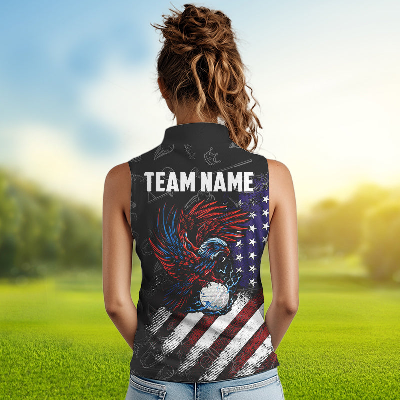 Retro American Flag Eagle Golf Women Sleeveless Polos Custom Patriotic Golf Team Jersey best golf gift NQS9633