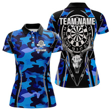 Load image into Gallery viewer, Deer Skull Darts Board Blue Camo Darts Polo, Quarter zip Shirts For Women Custom Team Darts Jersey NQS9635