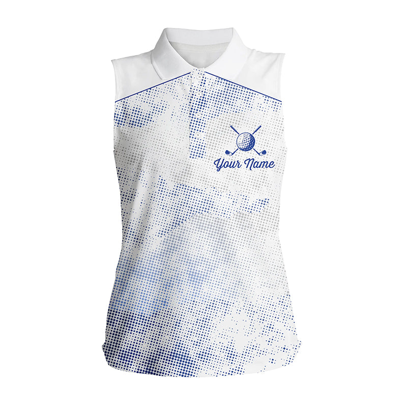 Women sleeveless polo shirt custom name white golf shirt, sleeveless golf tops for ladies NQS5659
