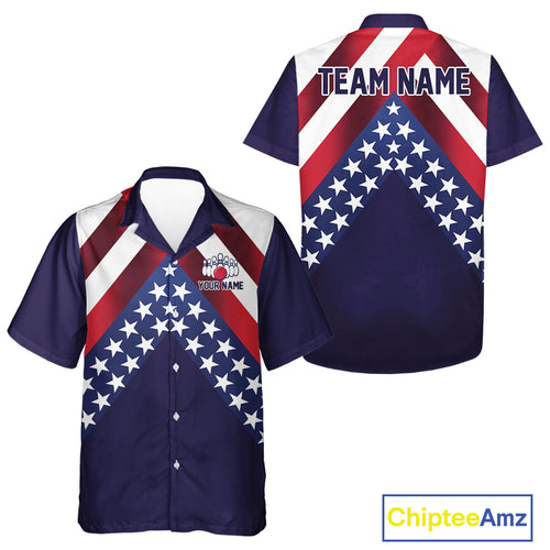 Red, White & Blue American Flag Bowling Hawaiian shirt Custom Patriotic Team Bowling Jersey NQS10226