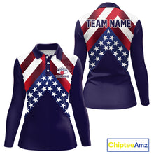 Load image into Gallery viewer, Red, White &amp; Blue American Flag Women Bowling Shirts Custom Patriotic Team Bowling Jersey NQS10226