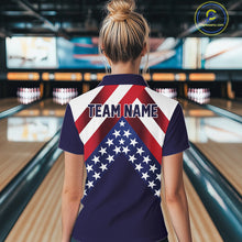 Load image into Gallery viewer, Red, White &amp; Blue American Flag Women Bowling Shirts Custom Patriotic Team Bowling Jersey NQS10226