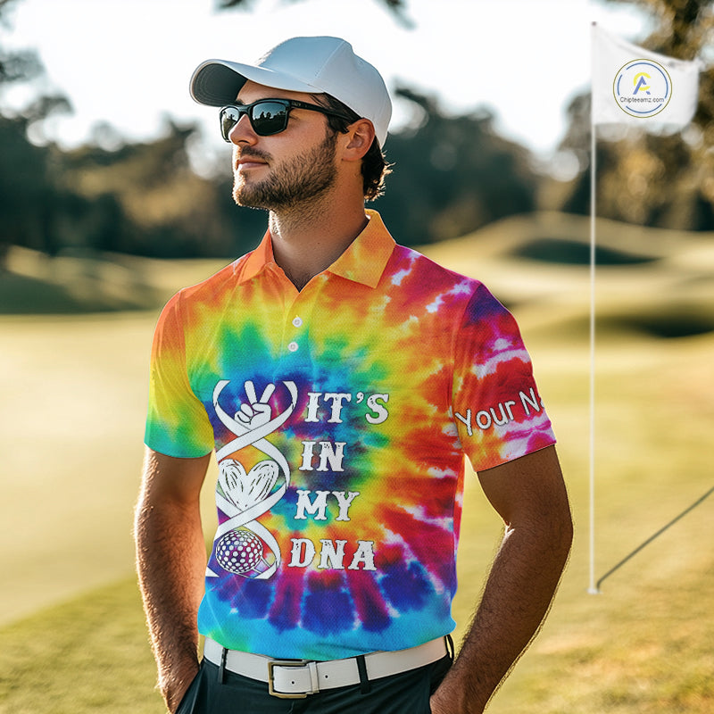 Mens golf polo shirts colorful tie dye pattern custom It's in my DNA peace love golf top for mens NQS10391