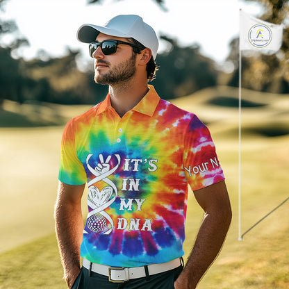 Mens golf polo shirts colorful tie dye pattern custom It's in my DNA peace love golf top for mens NQS10391