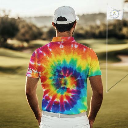 Mens golf polo shirts colorful tie dye pattern custom It's in my DNA peace love golf top for mens NQS10391