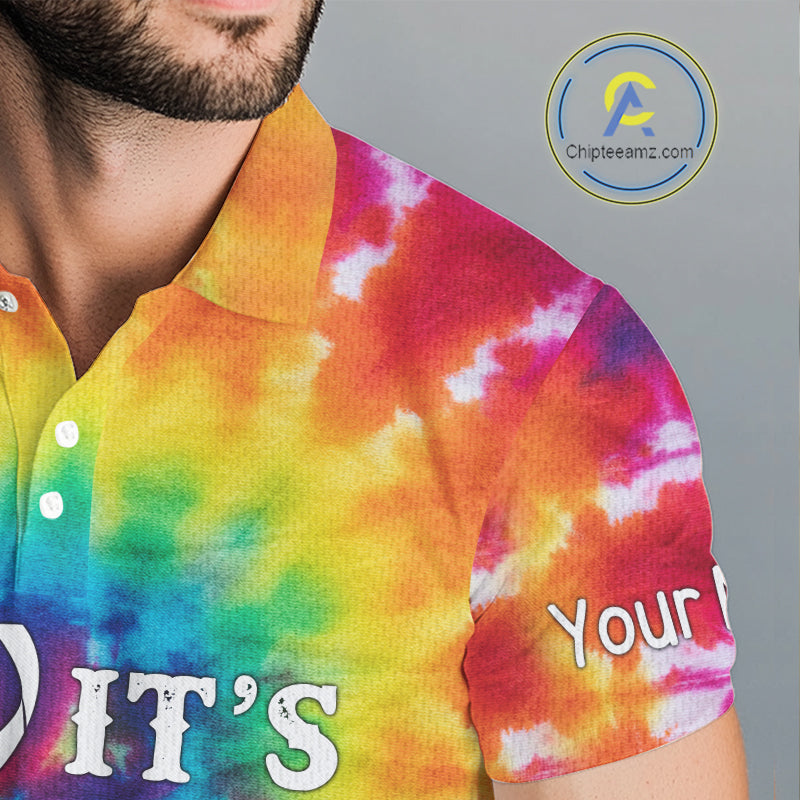 Mens golf polo shirts colorful tie dye pattern custom It's in my DNA peace love golf top for mens NQS10391