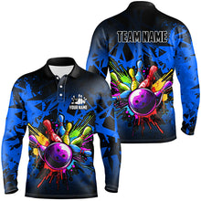Load image into Gallery viewer, Colorful bowling jerseys Polo, 1/4 Zip Shirt for Men Custom Bowling Team shirts for bowler | Blue NQS8880