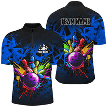 Load image into Gallery viewer, Colorful bowling jerseys Polo, 1/4 Zip Shirt for Men Custom Bowling Team shirts for bowler | Blue NQS8880