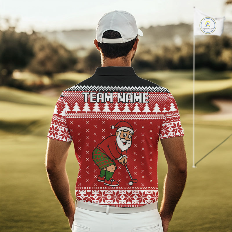 Funny Santa Golf Polo shirts For men Red ugly Christmas pattern Custom mens Christmas golf shirts NQS11000