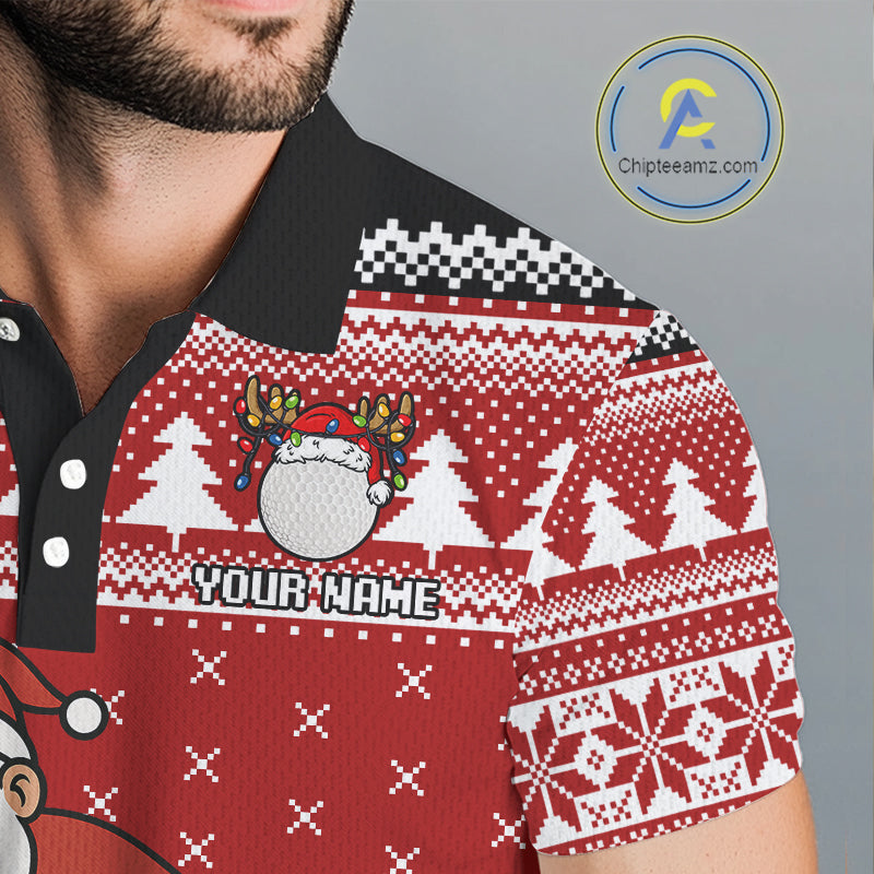 Funny Santa Golf Polo shirts For men Red ugly Christmas pattern Custom mens Christmas golf shirts NQS11000