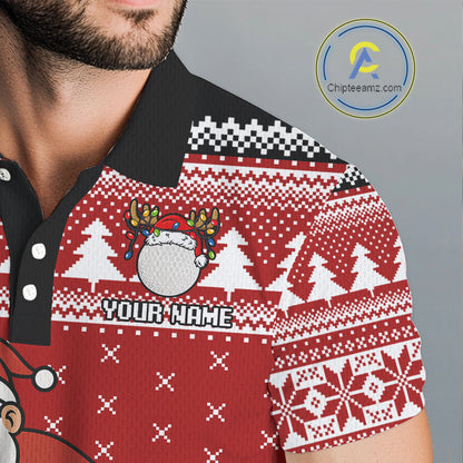 Funny Santa Golf Polo shirts For men Red ugly Christmas pattern Custom mens Christmas golf shirts NQS11000