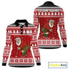 Load image into Gallery viewer, Funny Santa Golf Polo shirts For women Red ugly Christmas pattern Custom ladies Christmas golf shirts NQS11000