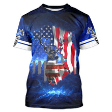 Load image into Gallery viewer, Deer hunting American flag patriotic blue 3d galaxy custom camo deer hunting shirts NQSD18