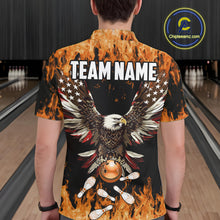 Load image into Gallery viewer, Orange flame Mens bowling shirts Custom American flag Eagle Team bowling shirts, gift for bowlers NQS11189