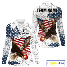 Load image into Gallery viewer, Red, White, Blue American Flag Eagle Women Bowling Shirts Custom Patriotic Camo Bowling Team Jersey NQS11192