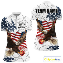 Load image into Gallery viewer, Red, White, Blue American Flag Eagle Women Bowling Shirts Custom Patriotic Camo Bowling Team Jersey NQS11192