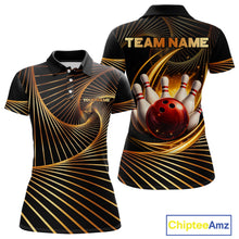Load image into Gallery viewer, Custom Black and Gold Bowling Polo, Quarter Zip Shirts for Women, Team Bowling League Jerseys NQS11599