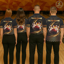 Load image into Gallery viewer, Custom Black and Gold Bowling Polo, Quarter Zip Shirts for Women, Team Bowling League Jerseys NQS11599