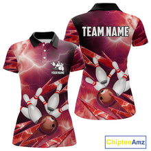 Load image into Gallery viewer, Red Storm Lightning Thunder Bowling Polo, Quarter Zip Shirt For Women Custom Bowling Team Jersey NQS11718