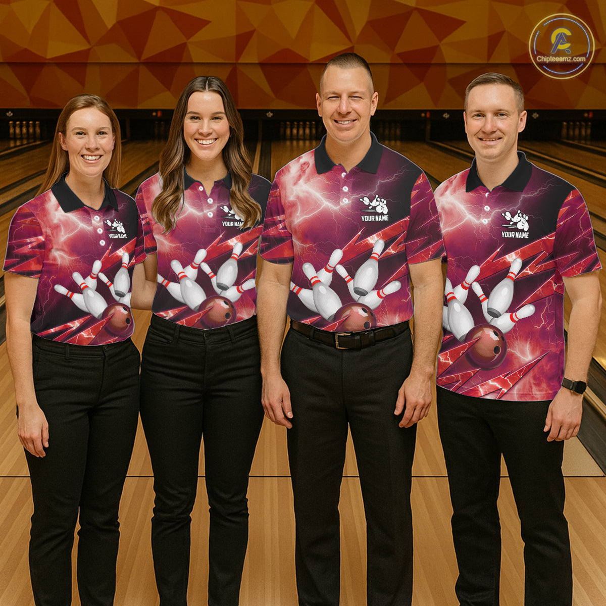 Red Storm Lightning Thunder Bowling Polo, Quarter Zip Shirt For Women Custom Bowling Team Jersey NQS11718