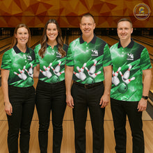 Load image into Gallery viewer, Green Storm Lightning Thunder Bowling Polo, Quarter Zip Shirt For Men Custom Bowling Team Jersey NQS11719