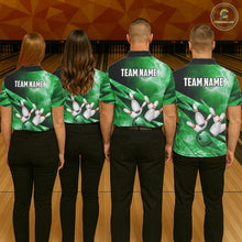 Load image into Gallery viewer, Green Storm Lightning Thunder Bowling Polo, Quarter Zip Shirt For Men Custom Bowling Team Jersey NQS11719