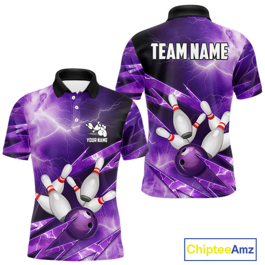 Purple Storm Lightning Thunder Bowling Polo, Quarter Zip Shirt For Men Custom Bowling Team Jersey NQS11720