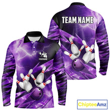 Load image into Gallery viewer, Purple Storm Lightning Thunder Bowling Polo, Quarter Zip Shirt For Men Custom Bowling Team Jersey NQS11720