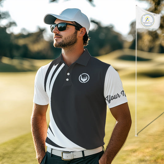 Mens polo golf shirts custom name black and white golf shirt, team golf shirts mens NQS9844