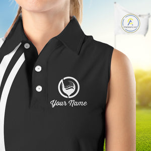 Women sleeveless polo shirt custom name black and white golf shirt, team golf shirts ladies NQS9844