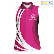 Load image into Gallery viewer, Women sleeveless polo shirt custom name pink and white golf shirt, team golf shirts ladies NQS9846