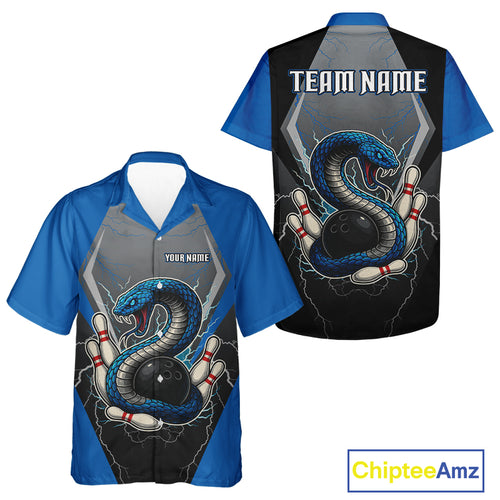 Blue Lightning Thunder Cobra Snake Custom Hawaiian bowling shirt, Bowling Team Shirt With Names NQS9851