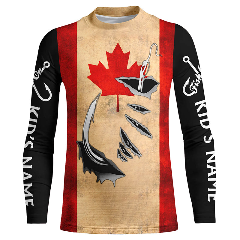 Canadian Fishing 3D Fish Hook patriotic fish on UV protection custom name long sleeve fishing apparel NQS5406