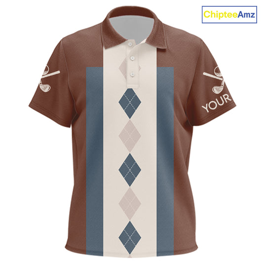 Brown Argyle Pattern Kid Golf Polo Shirts Custom Vintage Style For Golf Lovers Gift For Kid NQS10233