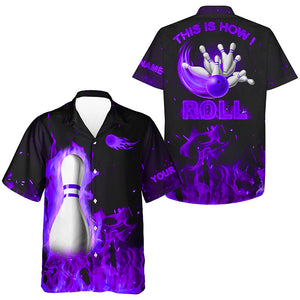 Custom hawaiian bowling shirts This is how I roll, purple flame bowling shirt, bowling gifts NQS8200