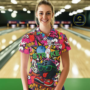 Funny pink graffiti pattern Bowling Team Shirt For Women Custom Ladies Bowling Jersey NQS10824