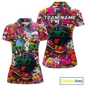 Funny pink graffiti pattern Bowling Team Shirt For Women Custom Ladies Bowling Jersey NQS10824