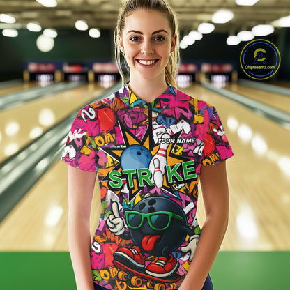 Funny pink graffiti pattern Bowling Team Shirt For Women Custom Ladies Bowling Jersey NQS10824