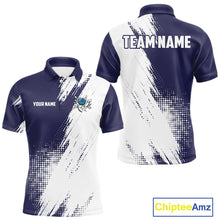 Load image into Gallery viewer, Custom Blue and White Strike Bowling Shirts Men Polo, Quarter Zip Bowling Team Jerseys Bowling League NQS10826