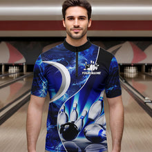 Load image into Gallery viewer, Blue Light pattern Bowling Polo, Quarter Zip shirts for men Custom Bowling Team League Jerseys NQS9340