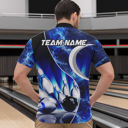 Blue Light pattern Bowling Polo, Quarter Zip shirts for men Custom Bowling Team League Jerseys NQS9340