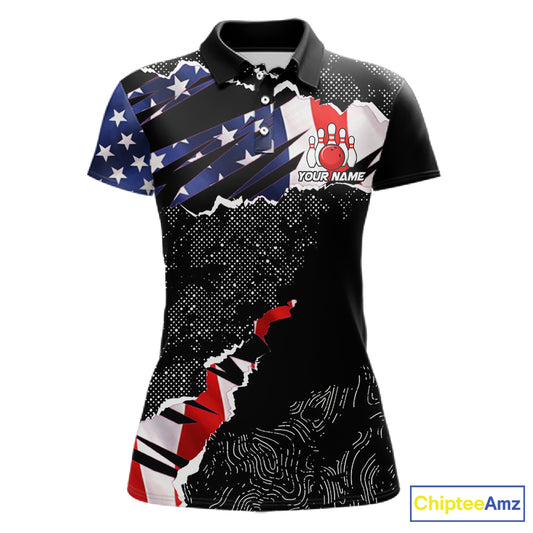Custom bowling polo shirts, 1/4 zip shirts for Women, US Flag patriotic team bowling league shirts NQS11409