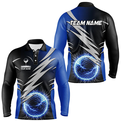 Mens golf polo shirts custom blue lightning thunder golf ball clothes for men, personalized golf gifts NQS8005