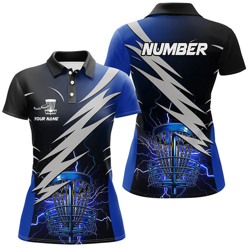 Womens disc golf polo shirts custom blue lightning thunder disc golf basket disc golf attire NQS8006