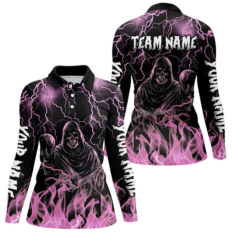 Pink lightning thunder Skull Flame Bowling Shirts For Women custom bowling team league jerseys NQS8008