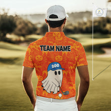 Load image into Gallery viewer, Personalized Funny Halloween Boo Orange Pattern Golf Polo Shirts For Men, Halloween Mens Golf Attire NQS10837