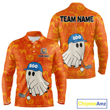 Load image into Gallery viewer, Personalized Funny Halloween Boo Orange Pattern Golf Polo Shirts For Men, Halloween Mens Golf Attire NQS10837
