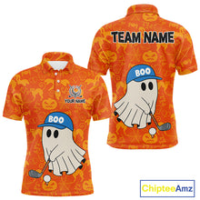 Load image into Gallery viewer, Personalized Funny Halloween Boo Orange Pattern Golf Polo Shirts For Men, Halloween Mens Golf Attire NQS10837