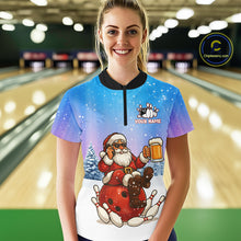 Load image into Gallery viewer, Funny Santa drinking Beer Bowling Shirt For Women Custom Christmas Bowling Team Shirt Gift For Bowler NQS11009
